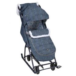 Санки-коляска Нашидетки, 6 НДТ6/2 Синий с листочками - фото