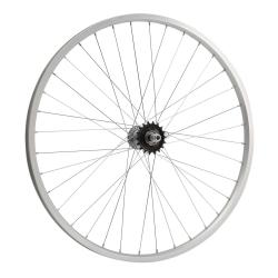 Колесо 26" заднее(без резины), одинарный алюм.обод 36 отв, торм. втулка сталь, гайка - фото