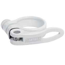 Хомут подсидельный STG 34,9мм с логотипом STG, белый - фото