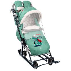 Санки-коляска Ника детям 7-8S НД7-8K/5 Зеленый джинс рисунок с супергероем - фото