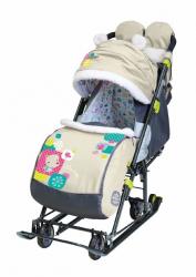 Санки-коляска НД7-6/5 с медвежонком, бежевый /Ника/ - фото
