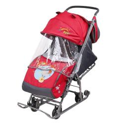 Санки-коляска Нашидетки, НДТ4-2/1 красный с девочкой и слоном - фото