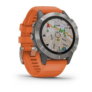 Часы GARMIN Fenix 6 Sapphire (Titanium Gray/Orange Band) - фото