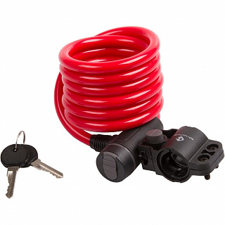 Замок M-Wave тросовый, 10х1800мм, ключ, с защитным колпачком, красный, 5-233863 - фото