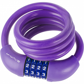 Замок M-Wave тросовый, кодовый, 12х1000 мм, силиконовый, фиолетовый, 5-231069 - фото